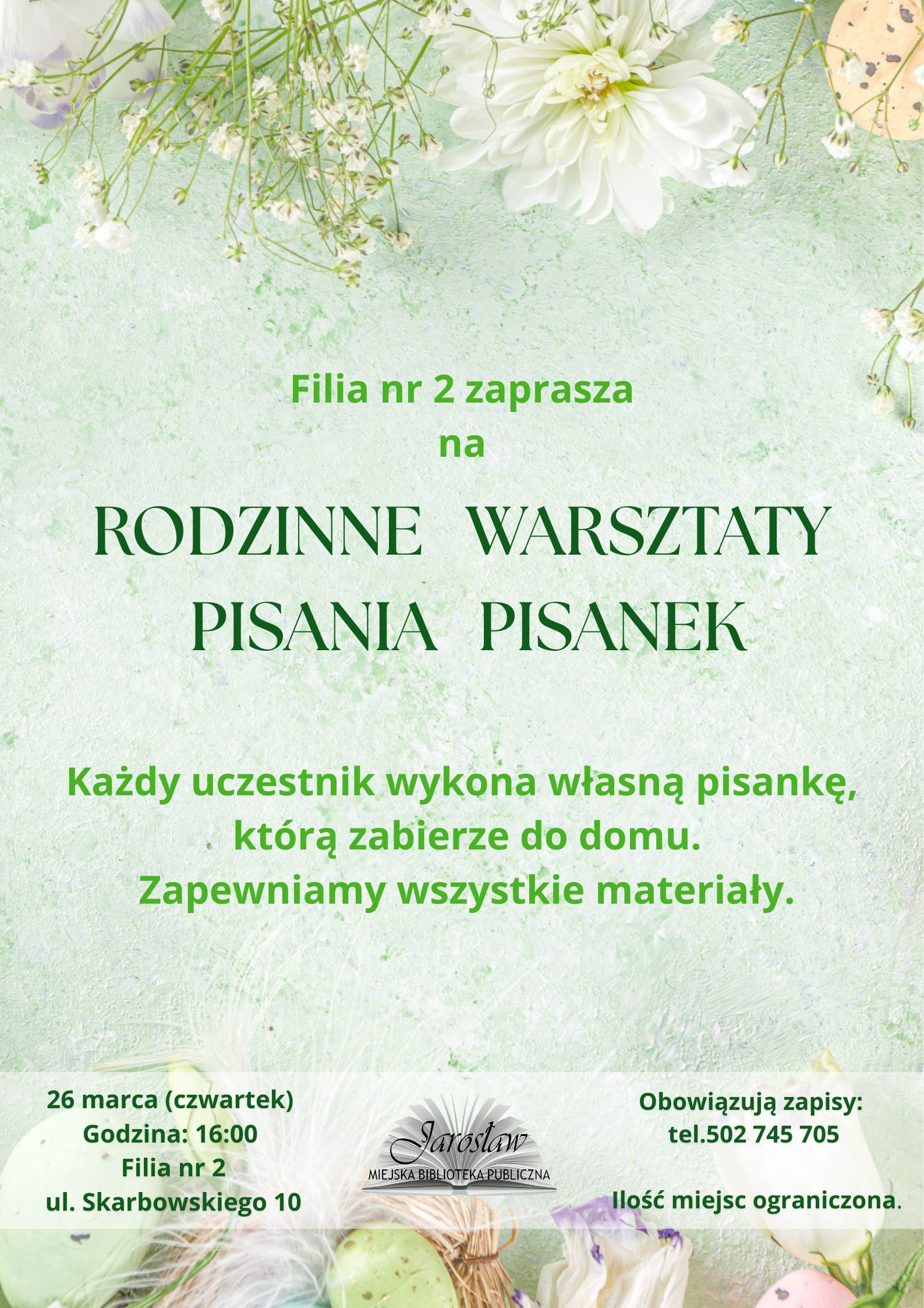plakat zapraszający na rodzinne warsztaty pisania pisanek woskiem